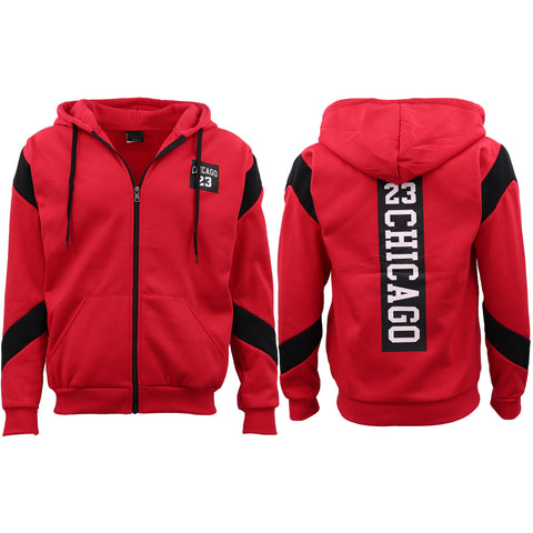 Men's Fleece Zip Up Hoodie Shirt Chicago Bulls 23 Michael Jordan Sweat Jacket, Red, 2XL NT Deals