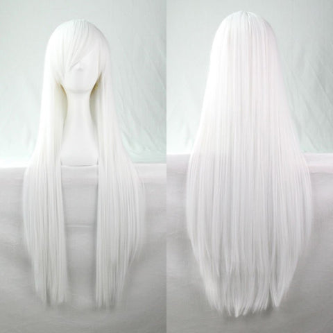 New 80cm Straight Sleek Long Full Hair Wigs w Side Bangs Cosplay Costume Womens, White NT Deals
