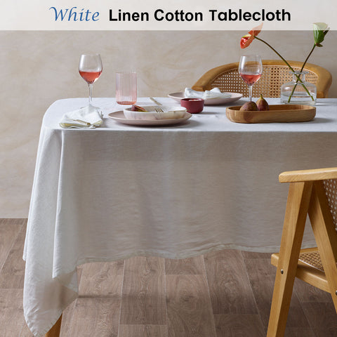 Vintage Design Homewares White French Linen Tablecloth 150cm x 230cm NT Deals