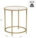 VASAGLE Round Side Table Tempered Glass End Table With Golden Metal Frame Small Coffee Table Gold LGT20G
