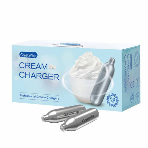 50x Cream Chargers - GreatWhip NO2 Nitrous Oxide Food Use Whip Bulb Canisters