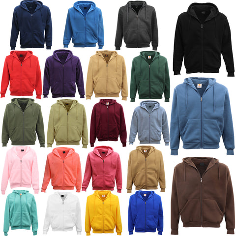 Adult Unisex Zip Plain Fleece Hoodie Hooded Jacket Mens Sweatshirt Jumper XS-8XL, Burgundy, L